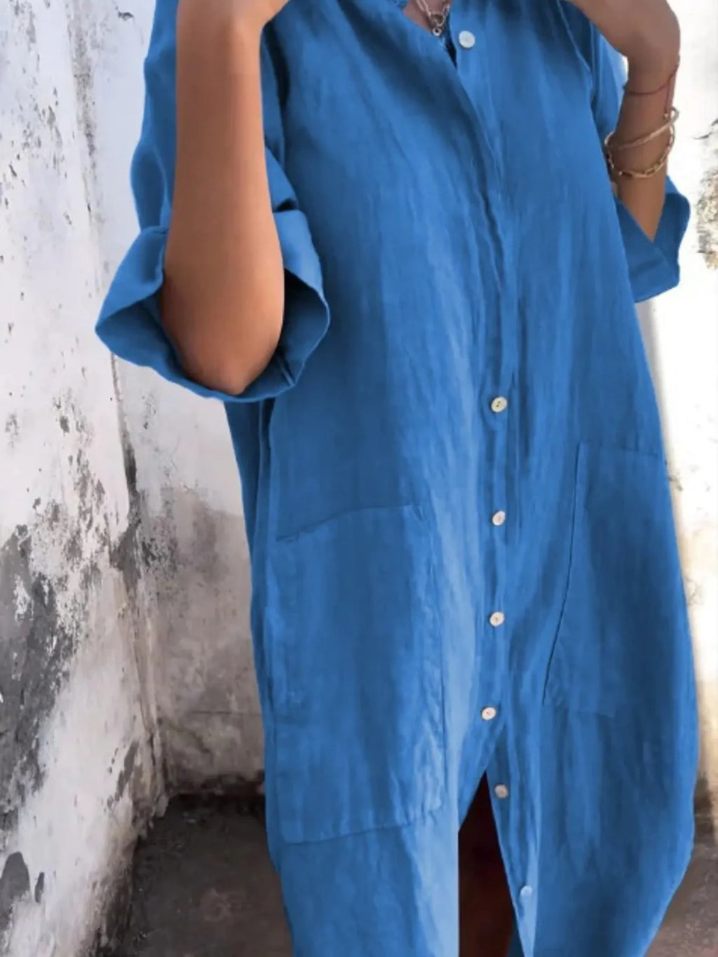 Full Size Casual Linen Button-Down Shirt Dress Plus Size by Trendsi