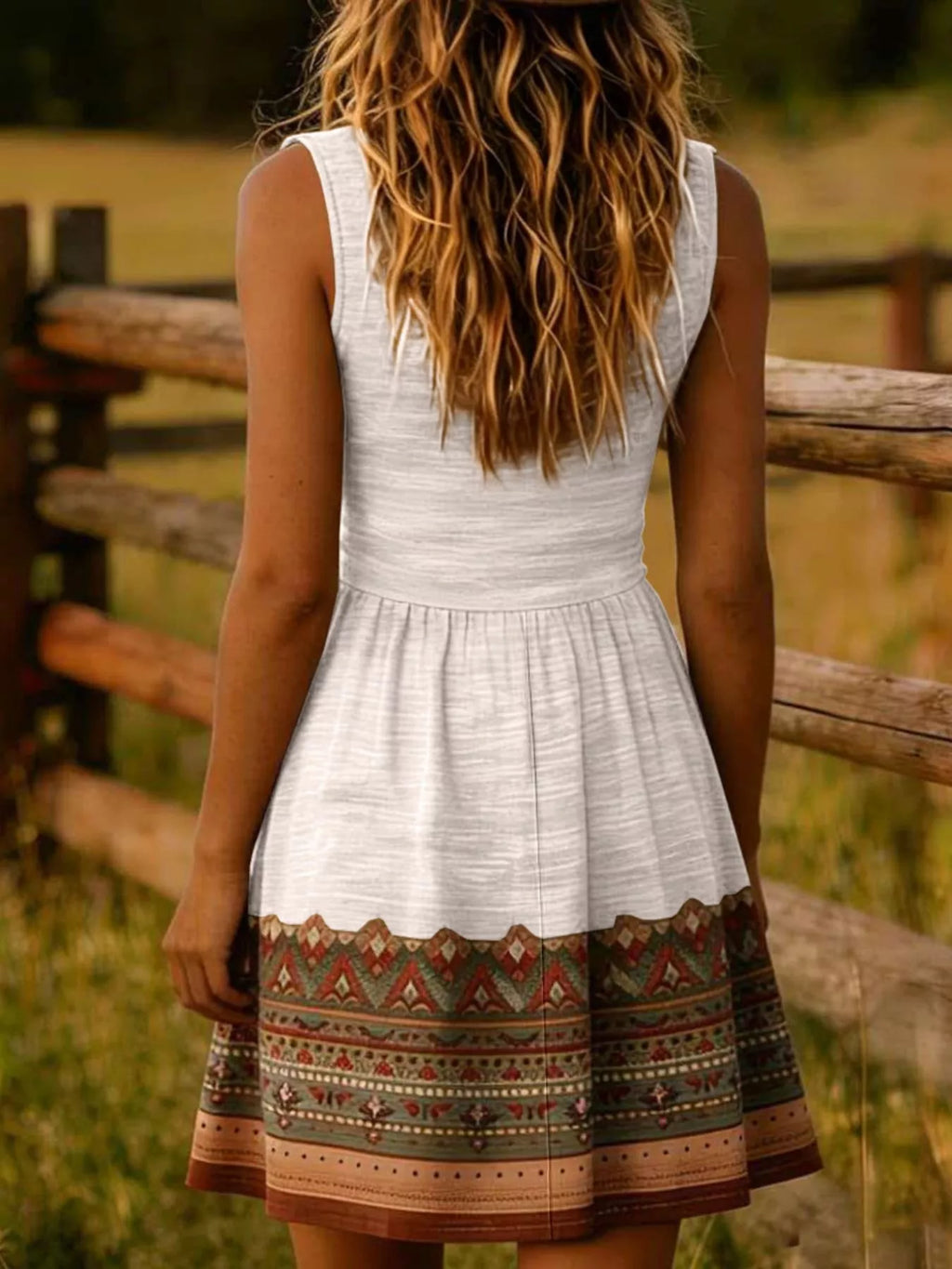 Bohemian Print Sleeveless Mini Dress by Trendsi