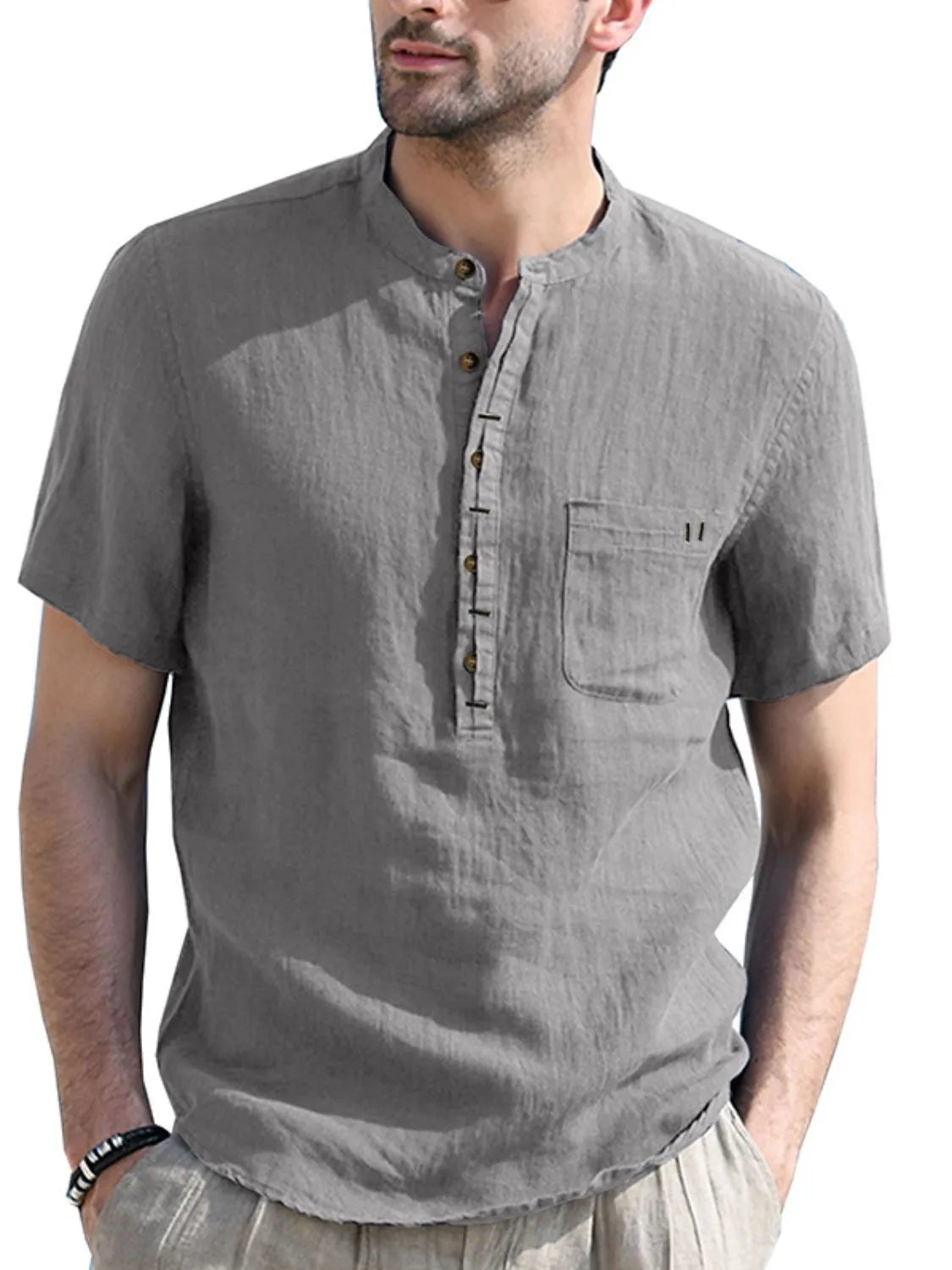 Men's Button Detail Short Sleeve Polo by Trendsi