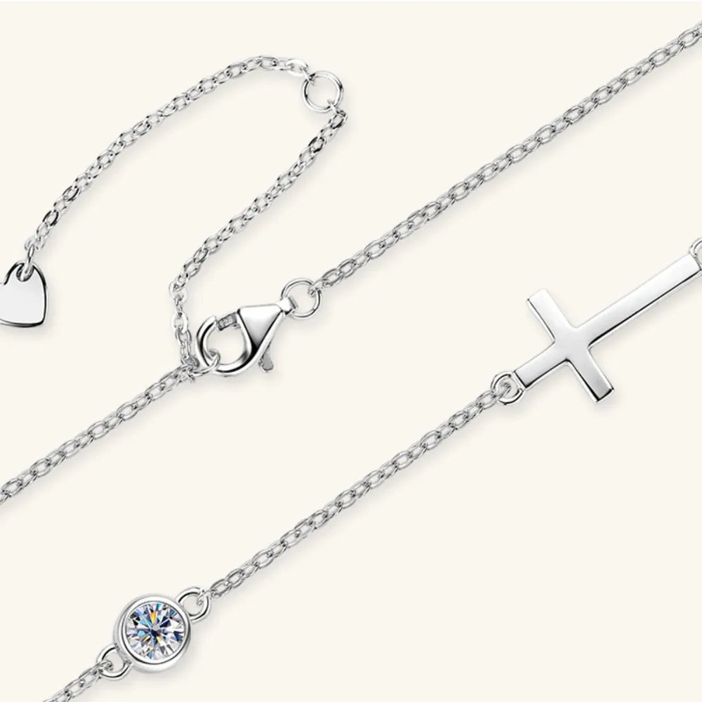Cross 925 Sterling Silver Moissanite Necklace by Trendsi
