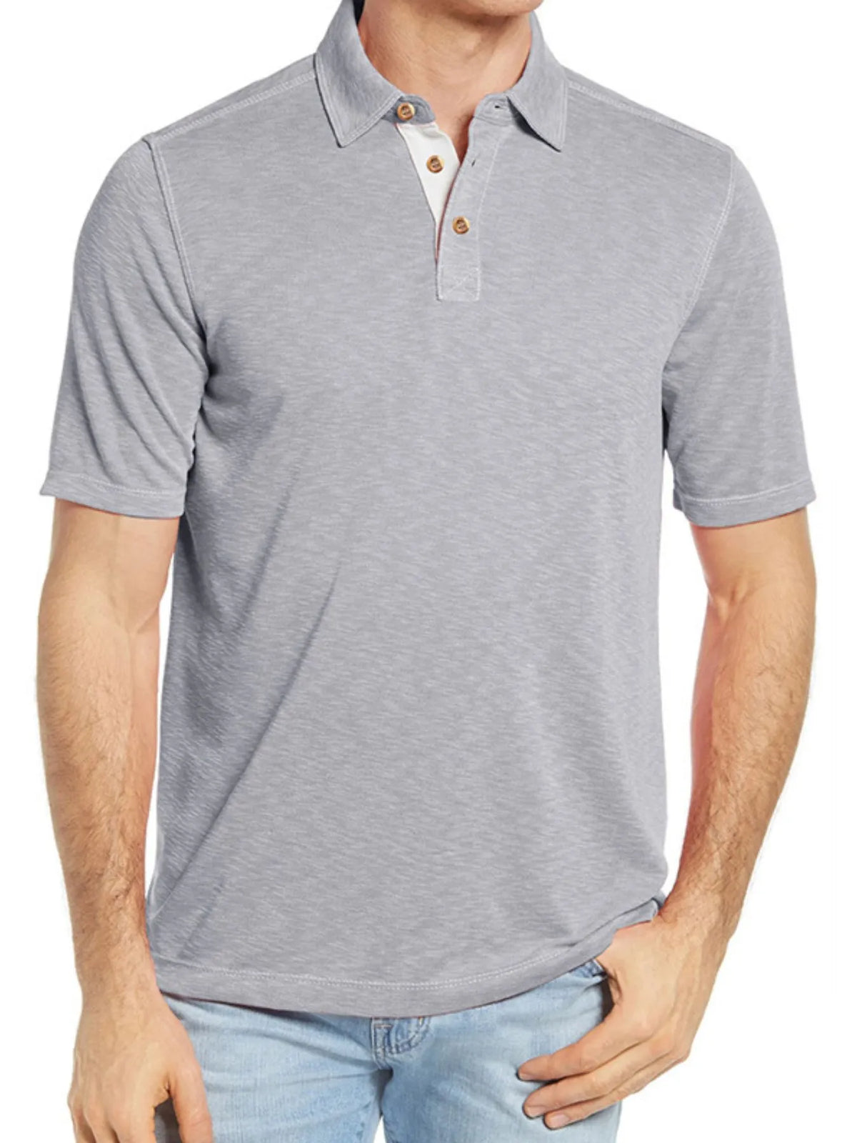 Men's Classic Heathered Polo Shirt with Contrast Buttons by Trendsi