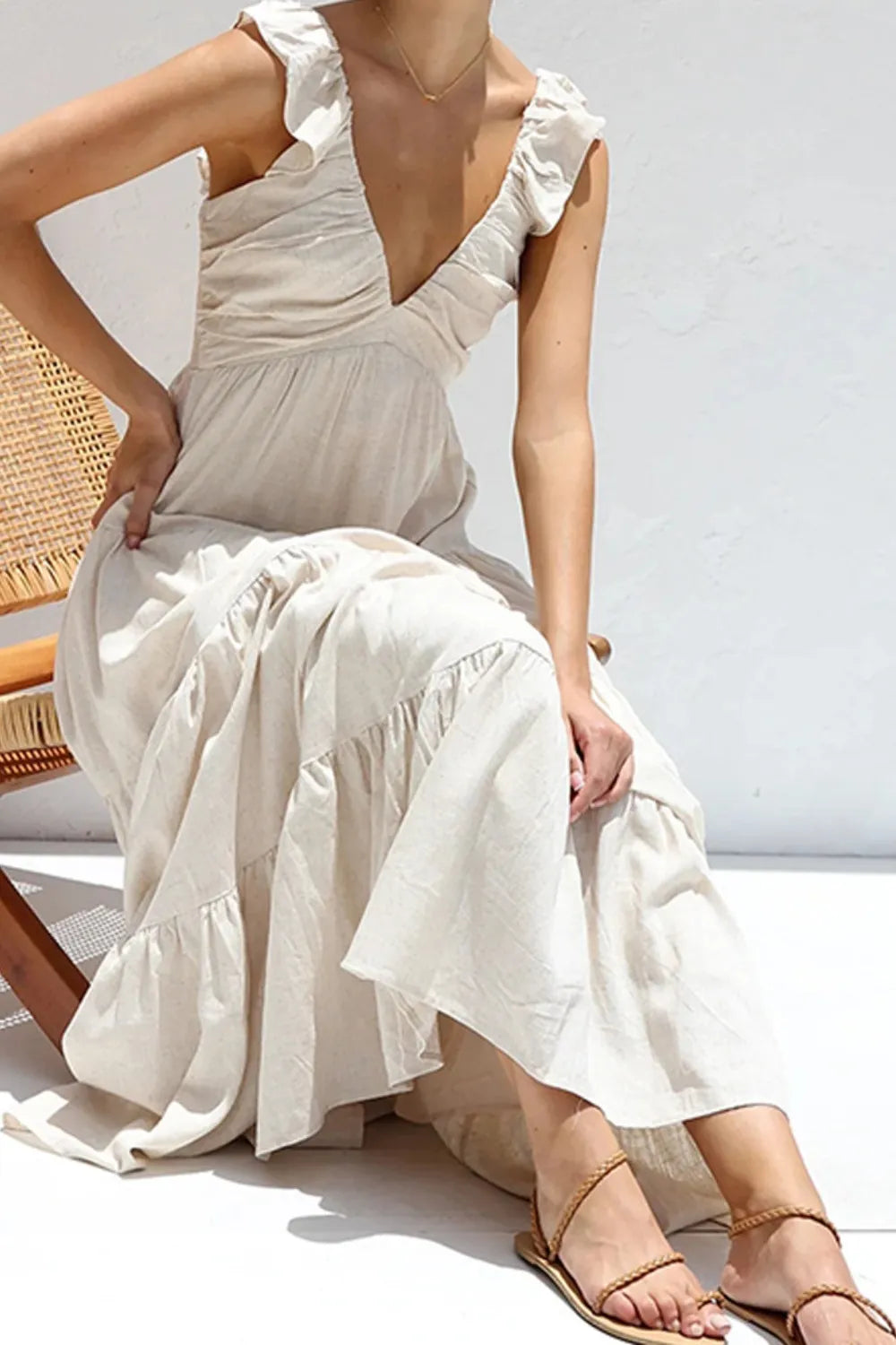 Ruffled V-Neck Tiered Dress by Trendsi
