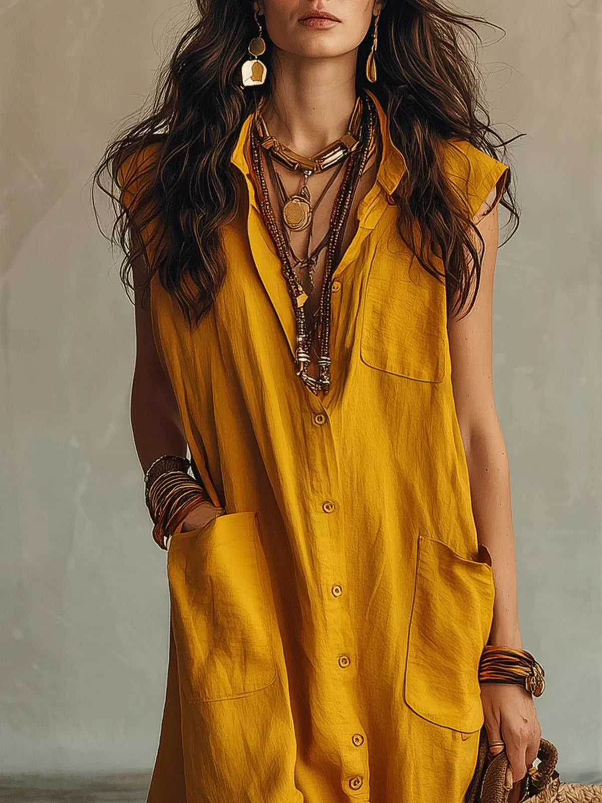 Sleeveless Button-Down Linen Maxi Dress by Trendsi