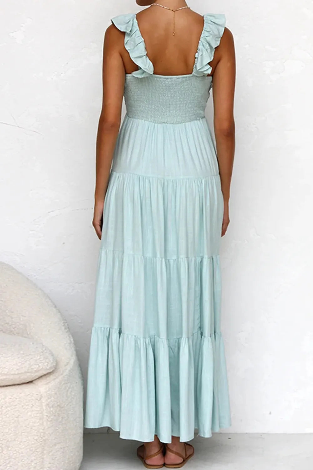 Ruffled V-Neck Tiered Dress by Trendsi