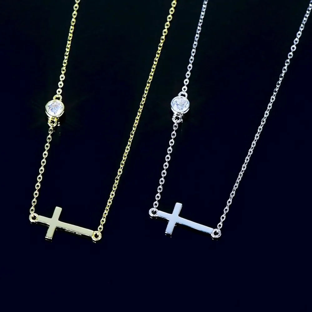 Cross 925 Sterling Silver Moissanite Necklace by Trendsi