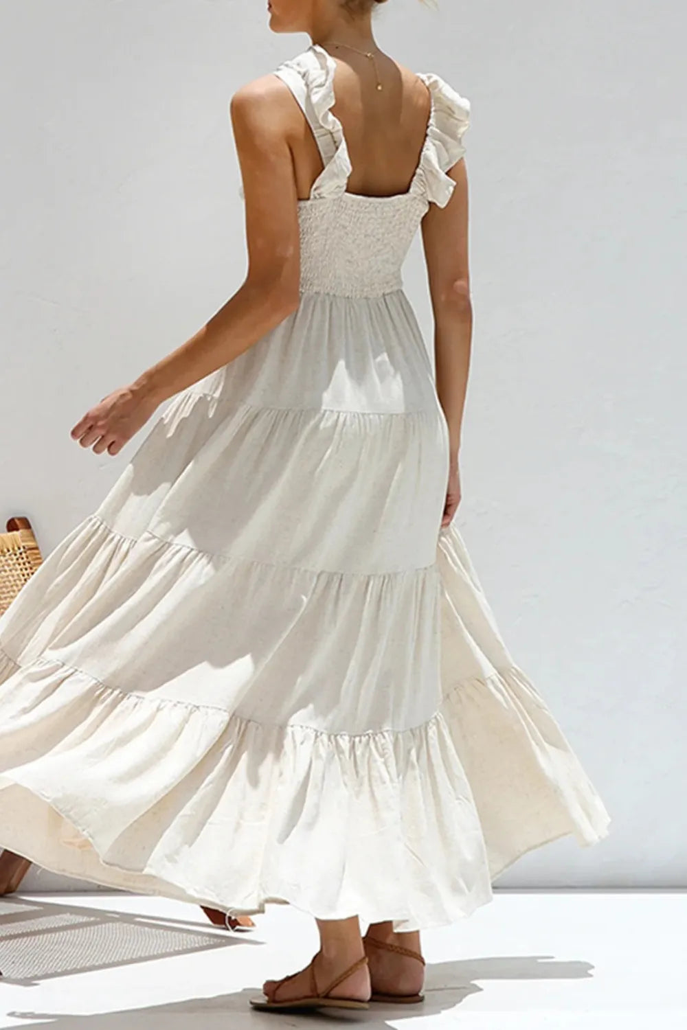 Ruffled V-Neck Tiered Dress by Trendsi