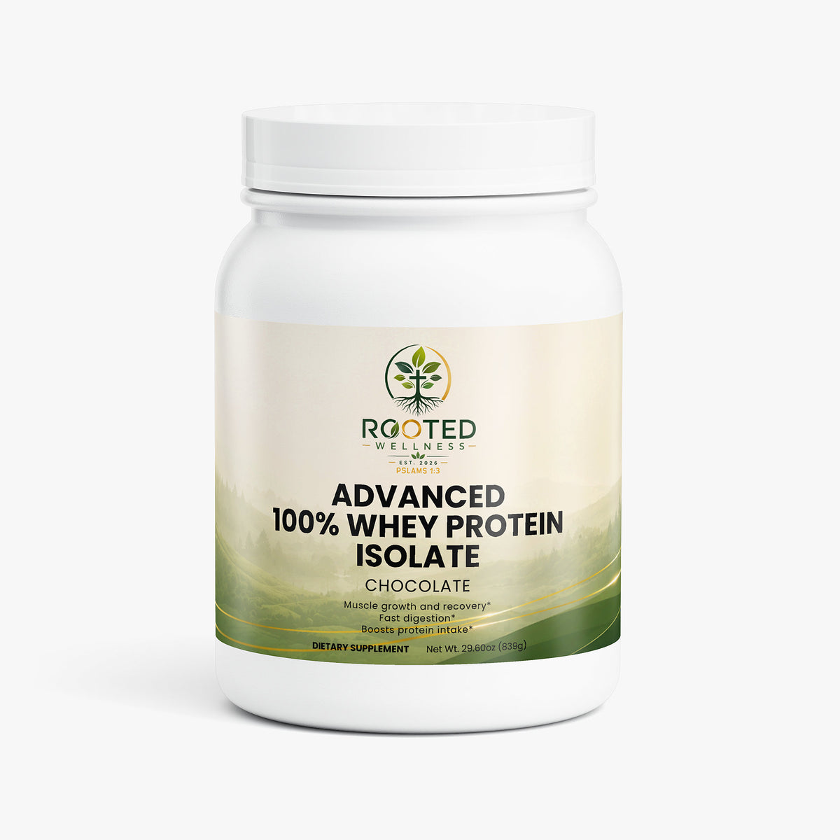 Advanced Whey Protein Isolate – Chocolate | MCT Oil, 22g Protein Per Serving by Rooted Wellness