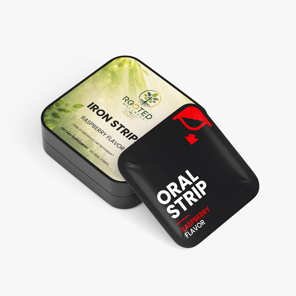 Iron + Folate Oral Strips – Raspberry | Supports Energy & Red Blood Cells by Rooted Wellness