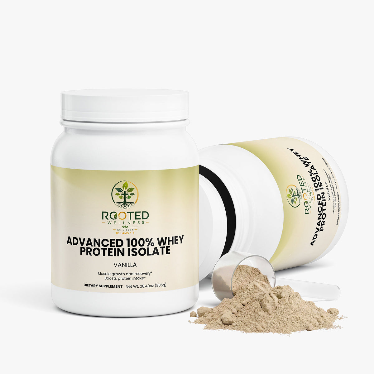 Advanced Whey Protein Isolate – Vanilla | MCT Oil, 22g Protein Per Serving by Rooted Wellness