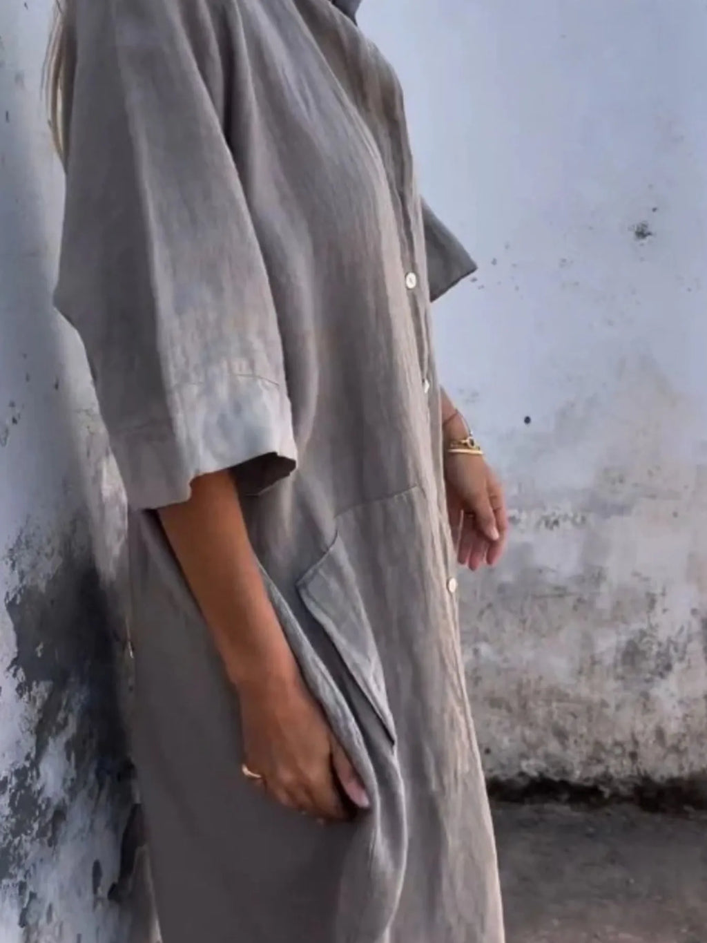 Full Size Casual Linen Button-Down Shirt Dress Plus Size by Trendsi