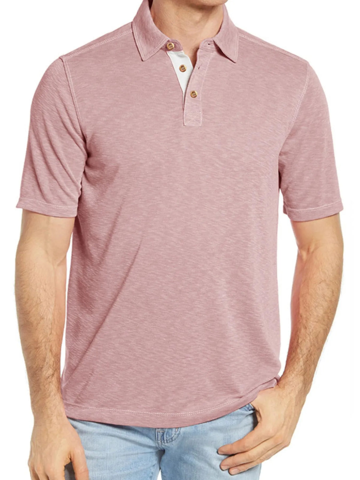Men's Classic Heathered Polo Shirt with Contrast Buttons by Trendsi
