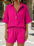 Linen Button Front Short Sleeve Top and Shorts Set by Trendsi