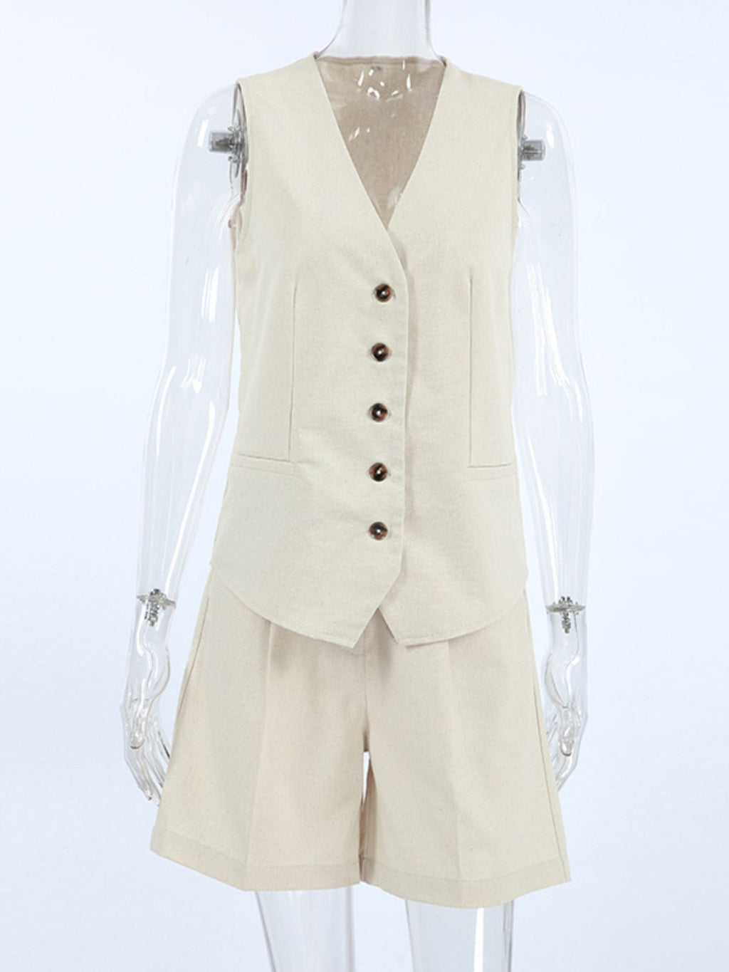 Button Up Vest and Shorts Set by Trendsi