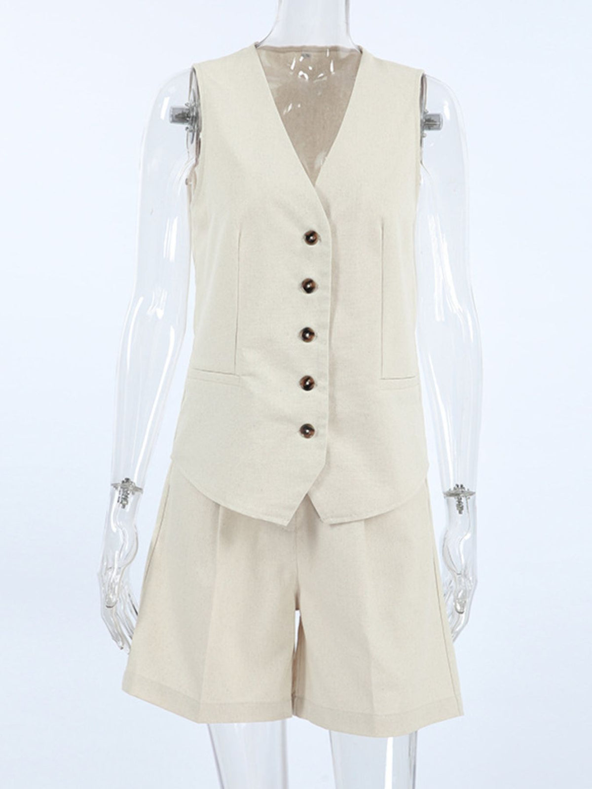 Button Up Vest and Shorts Set by Trendsi