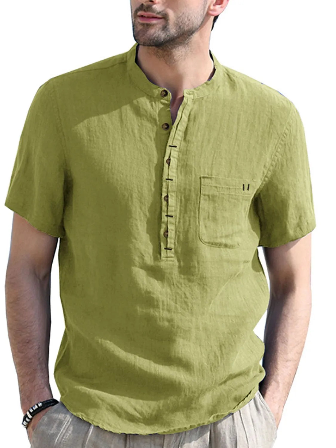 Men's Button Detail Short Sleeve Polo by Trendsi