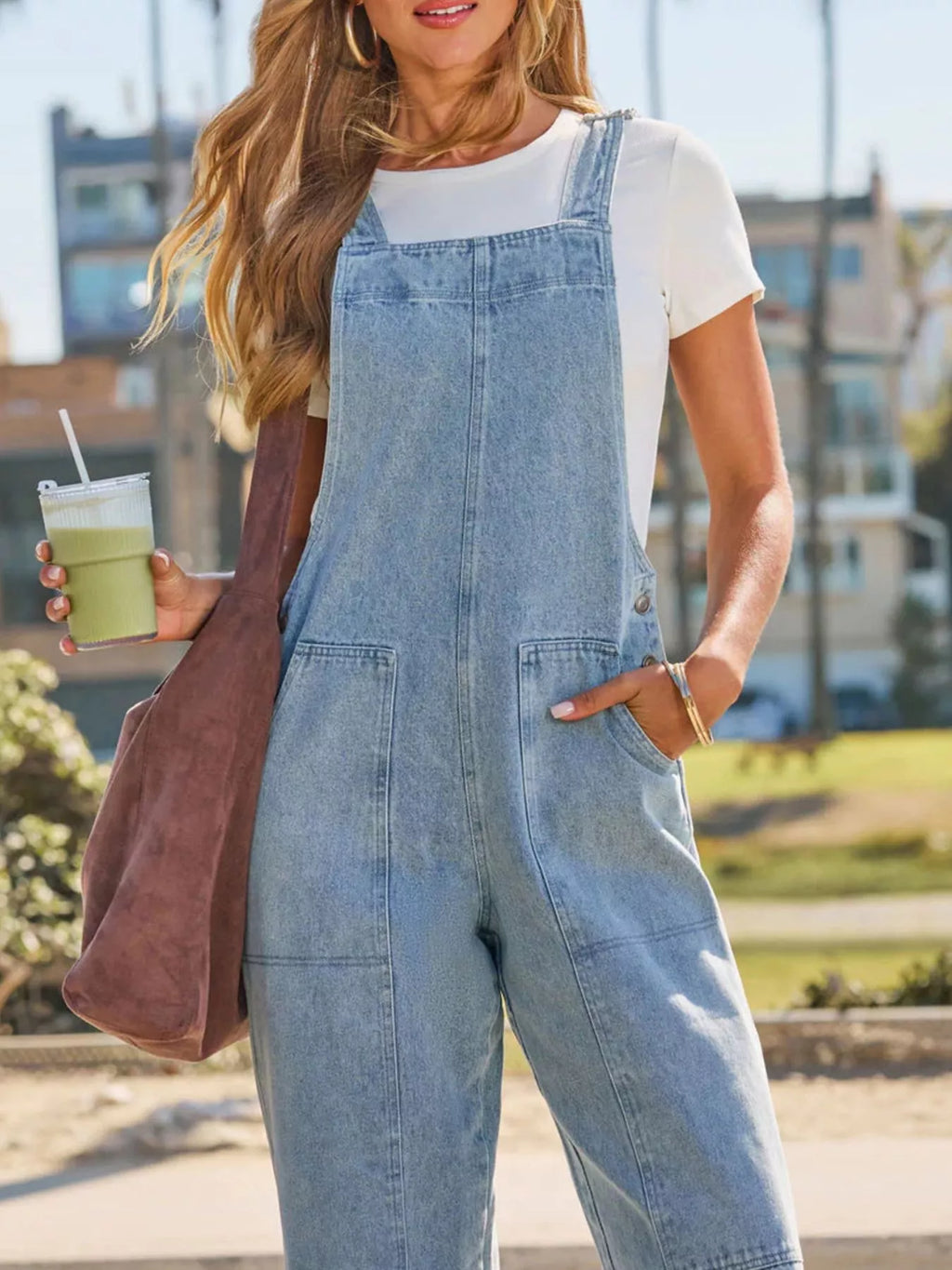 Wash Wide-Leg Denim Overalls by Trendsi