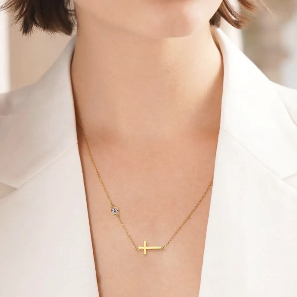 Cross 925 Sterling Silver Moissanite Necklace by Trendsi