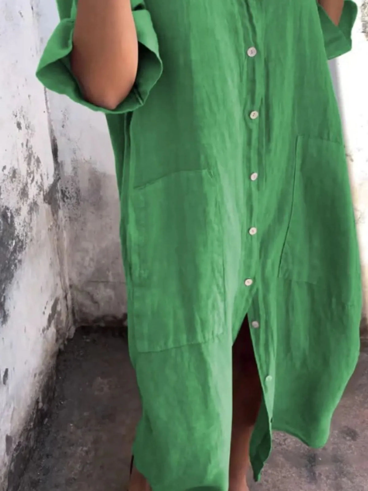 Full Size Casual Linen Button-Down Shirt Dress Plus Size by Trendsi