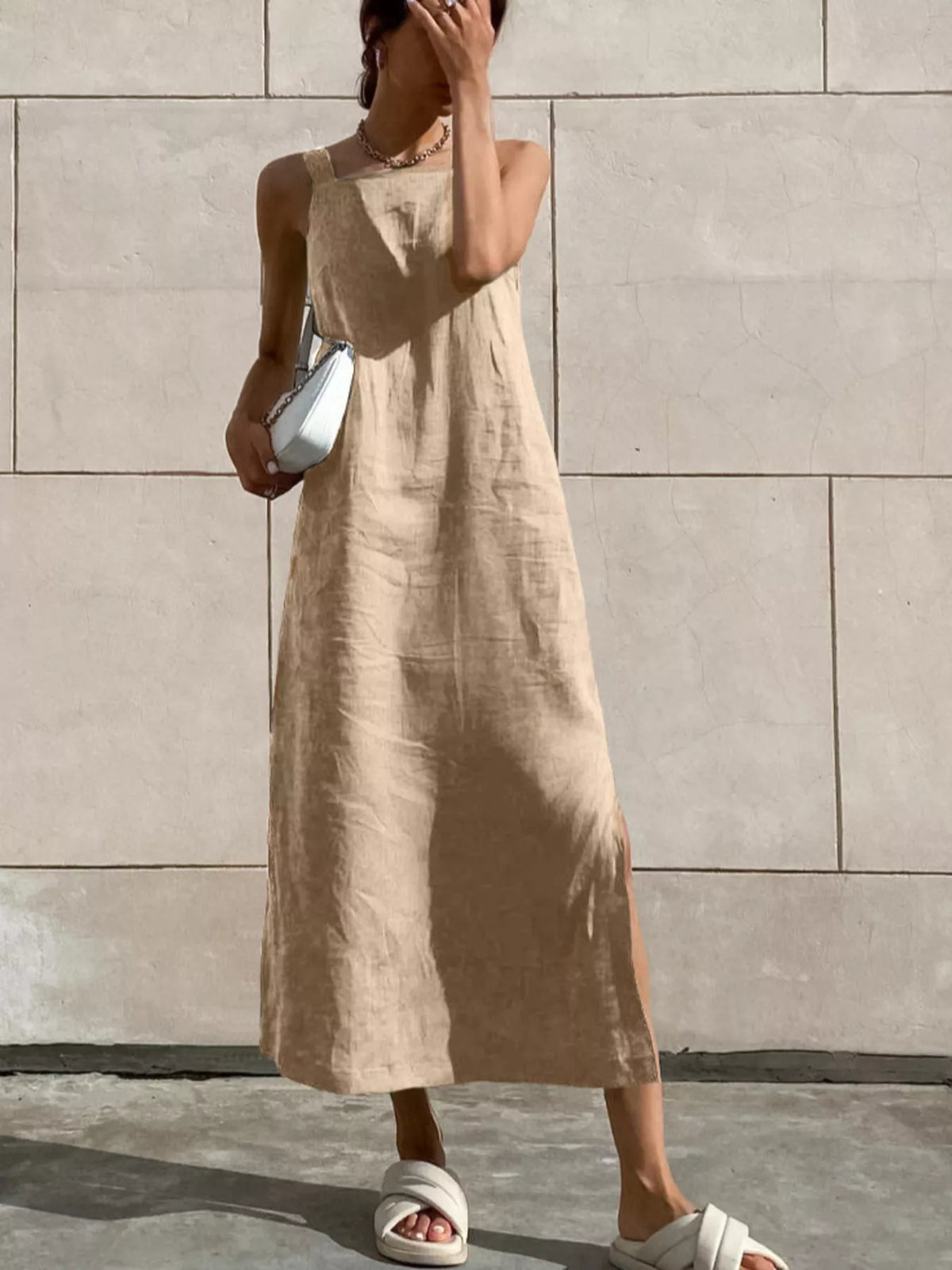Side Slit Sleeveless Midi Dress by Trendsi