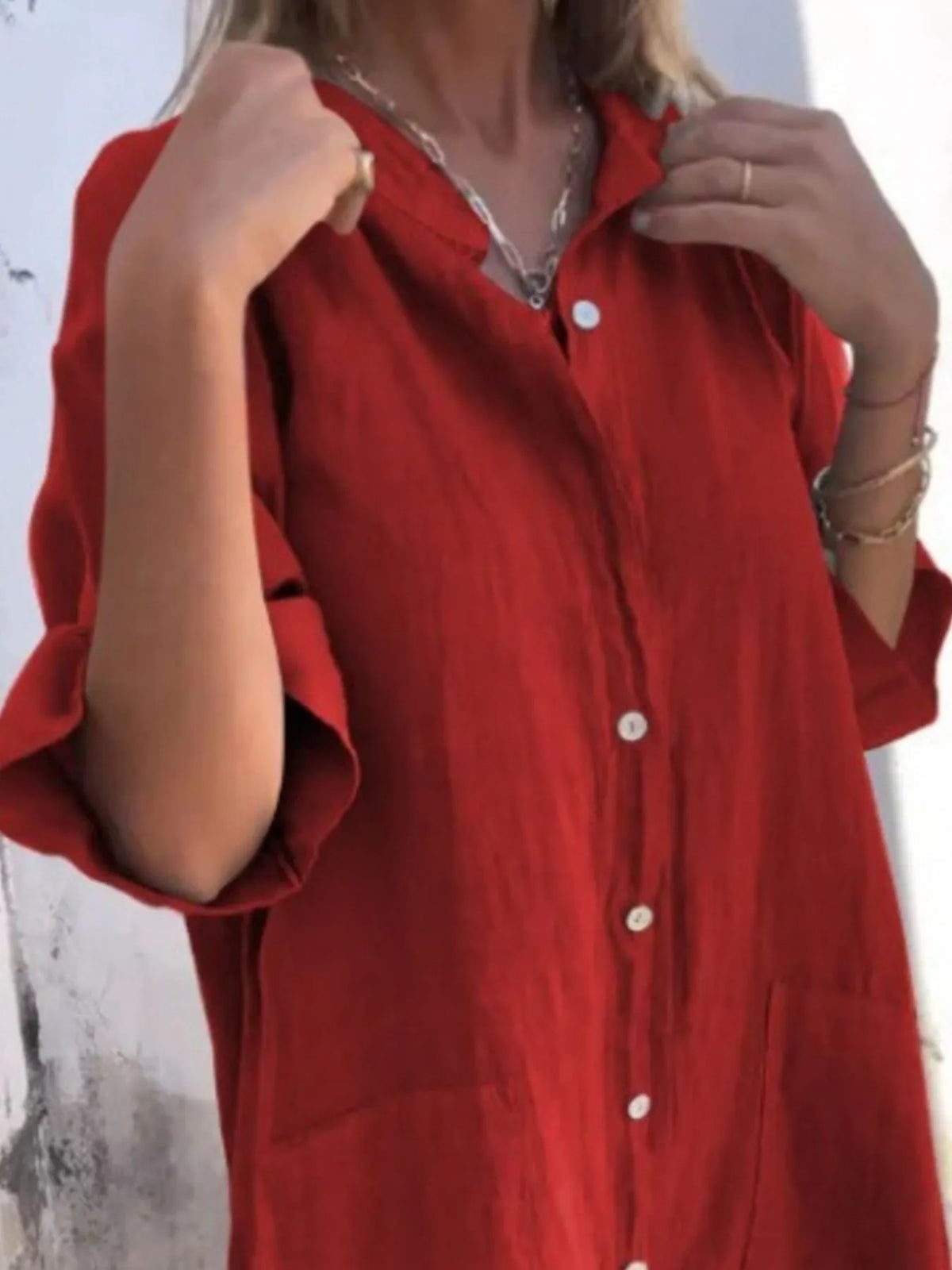 Full Size Casual Linen Button-Down Shirt Dress Plus Size by Trendsi