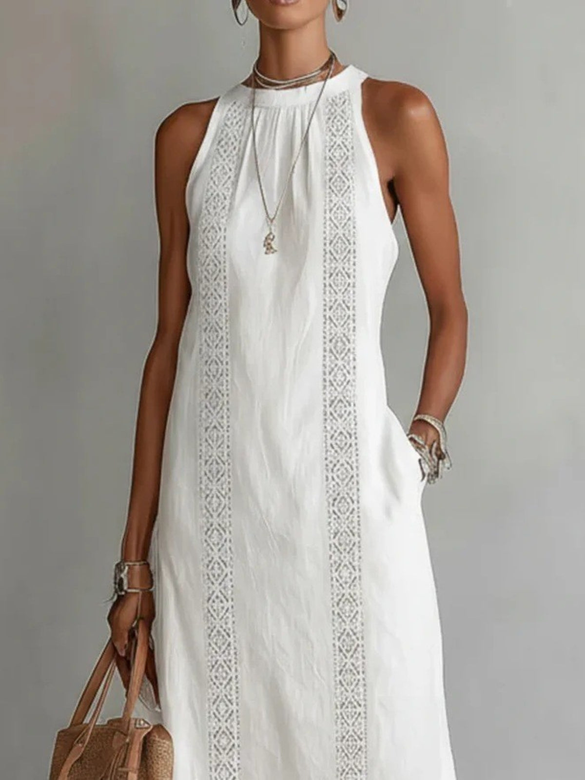 Side Slit Sleeveless Hollow-Out Trimmed Midi Dress by Trendsi