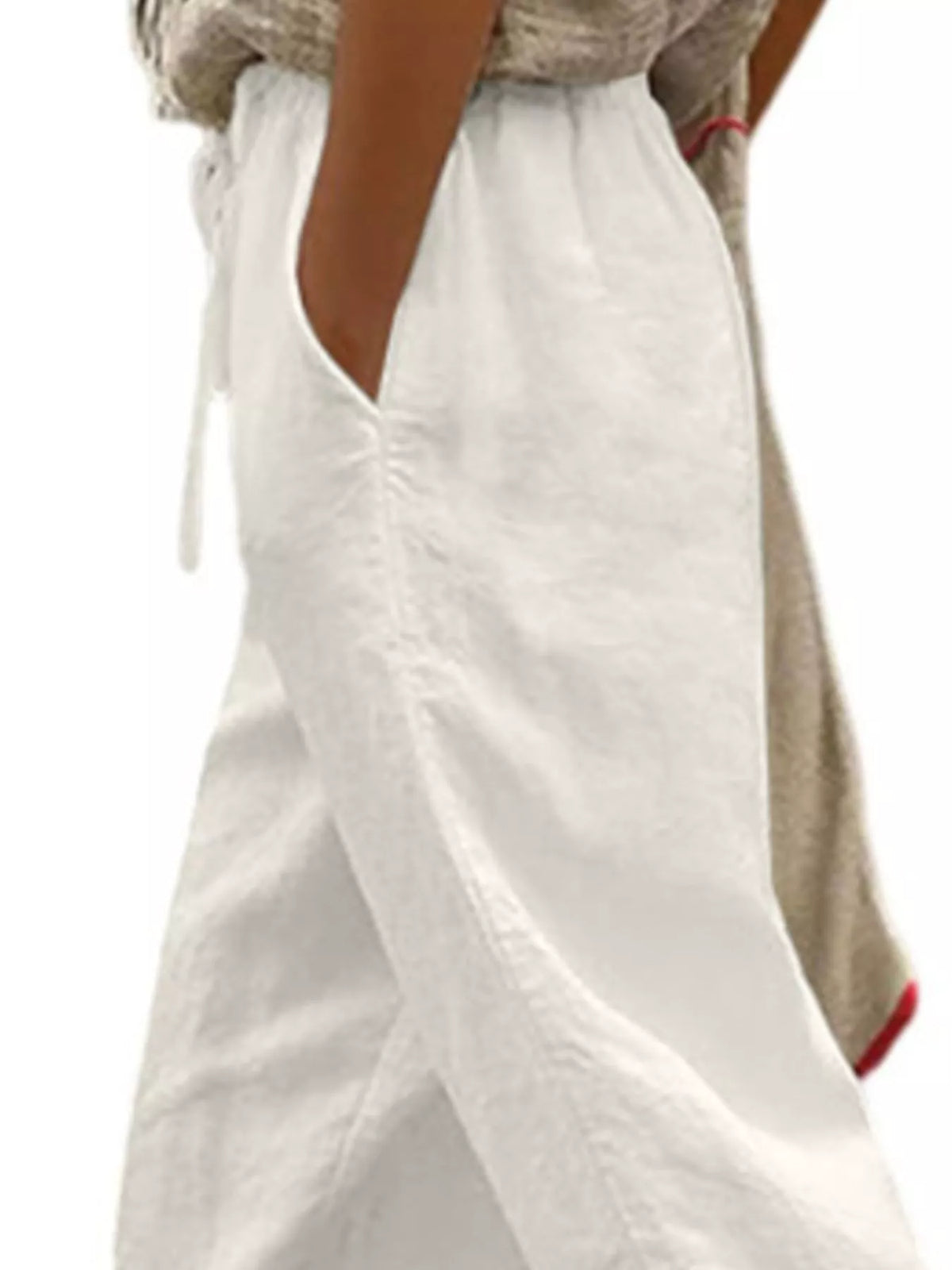 Casual Linen Drawstring Cropped Pants by Trendsi