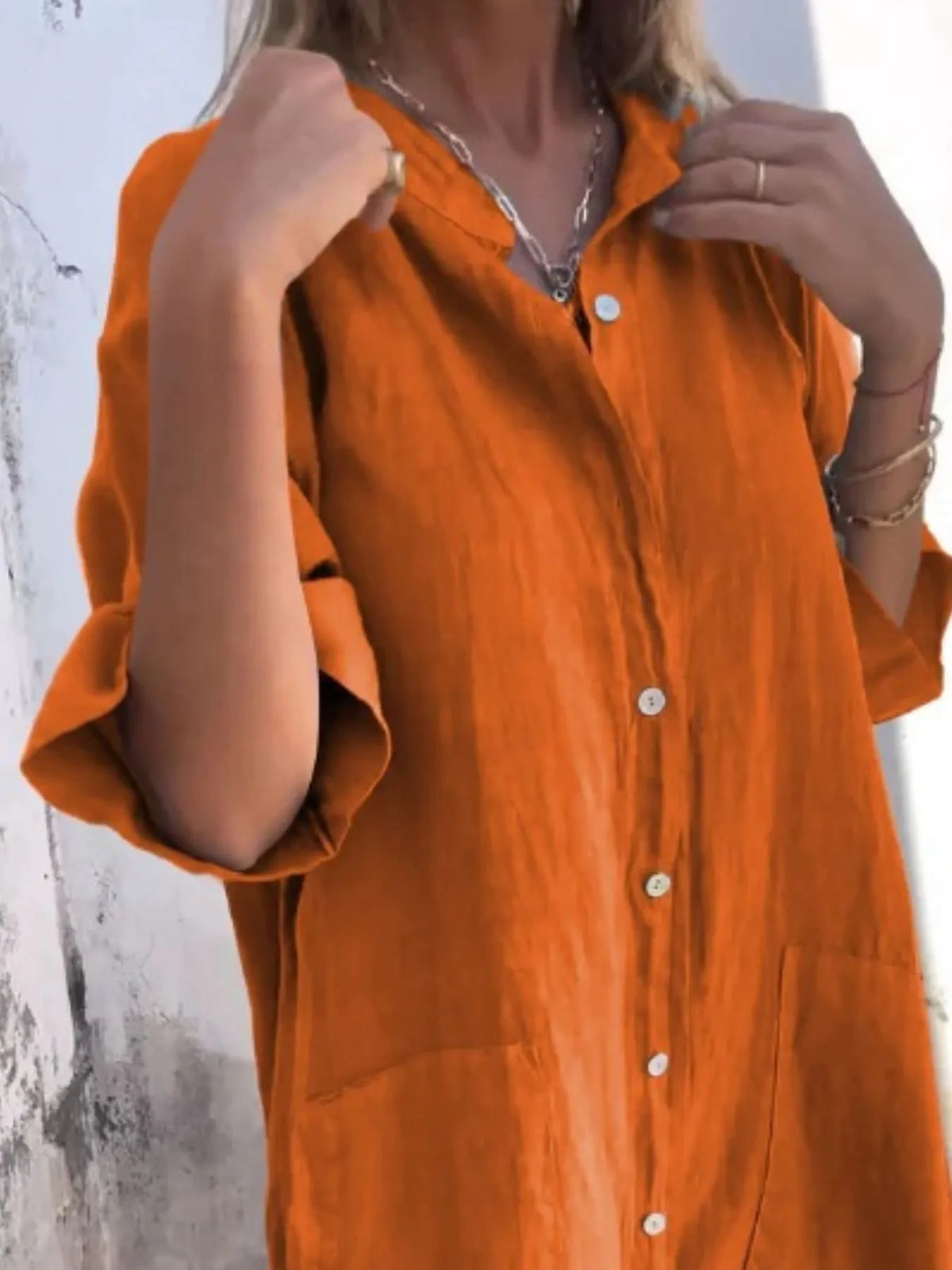 Full Size Casual Linen Button-Down Shirt Dress Plus Size by Trendsi