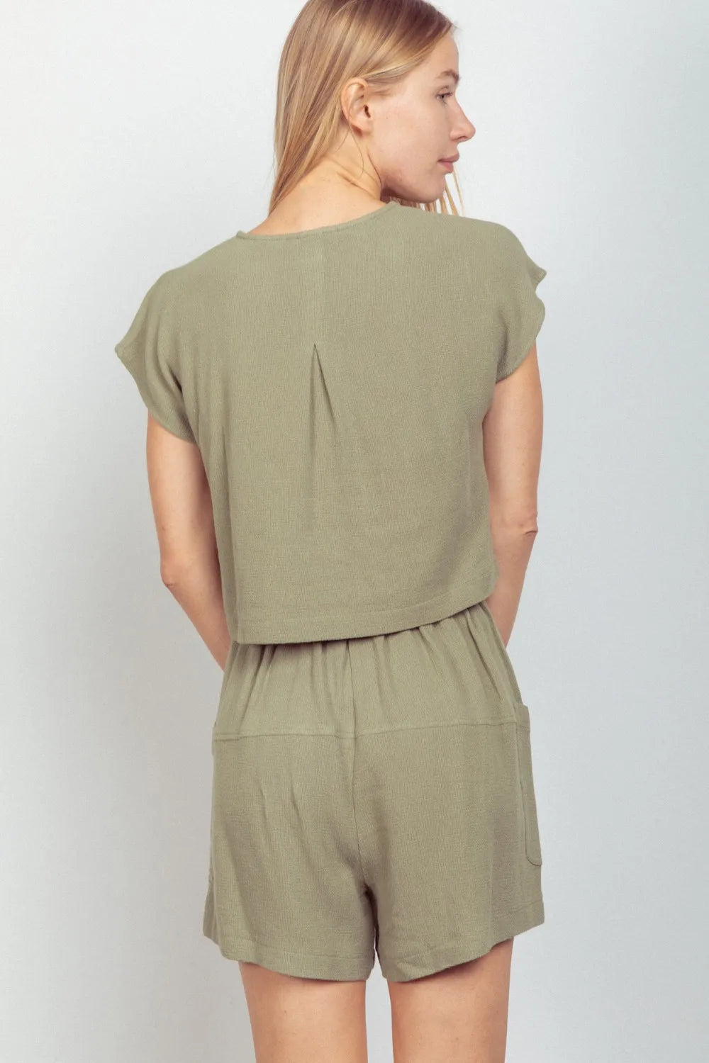 VERY J Woven Cropped Top & Waist Tie Shorts Set by Trendsi