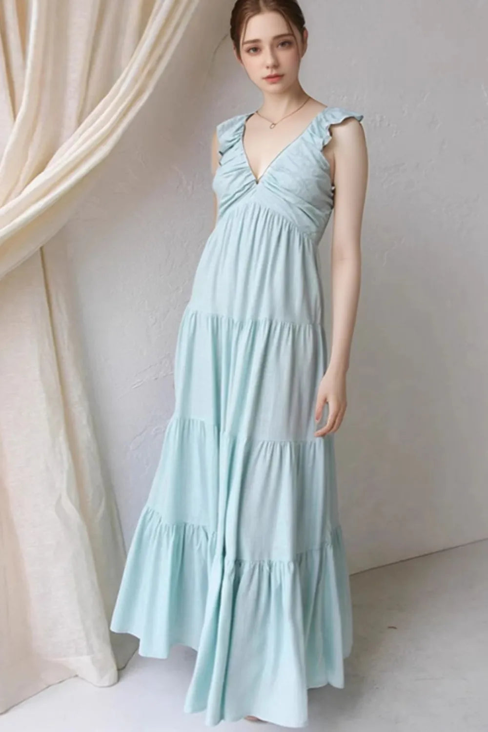 Ruffled V-Neck Tiered Dress by Trendsi