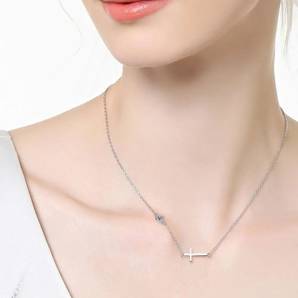 Cross 925 Sterling Silver Moissanite Necklace by Trendsi