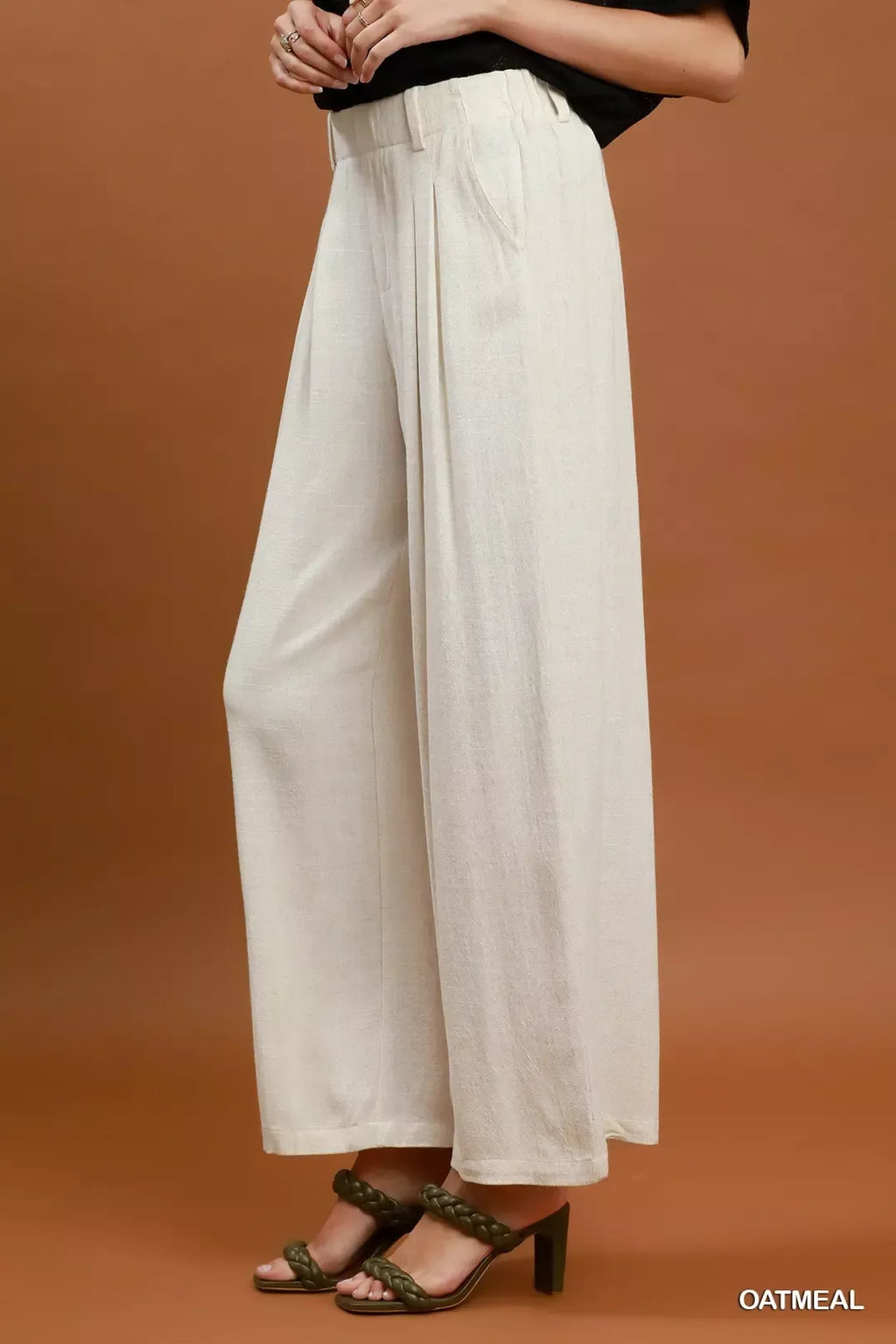 Umgee High Waist Linen Blend Wide Leg Trousers by Trendsi