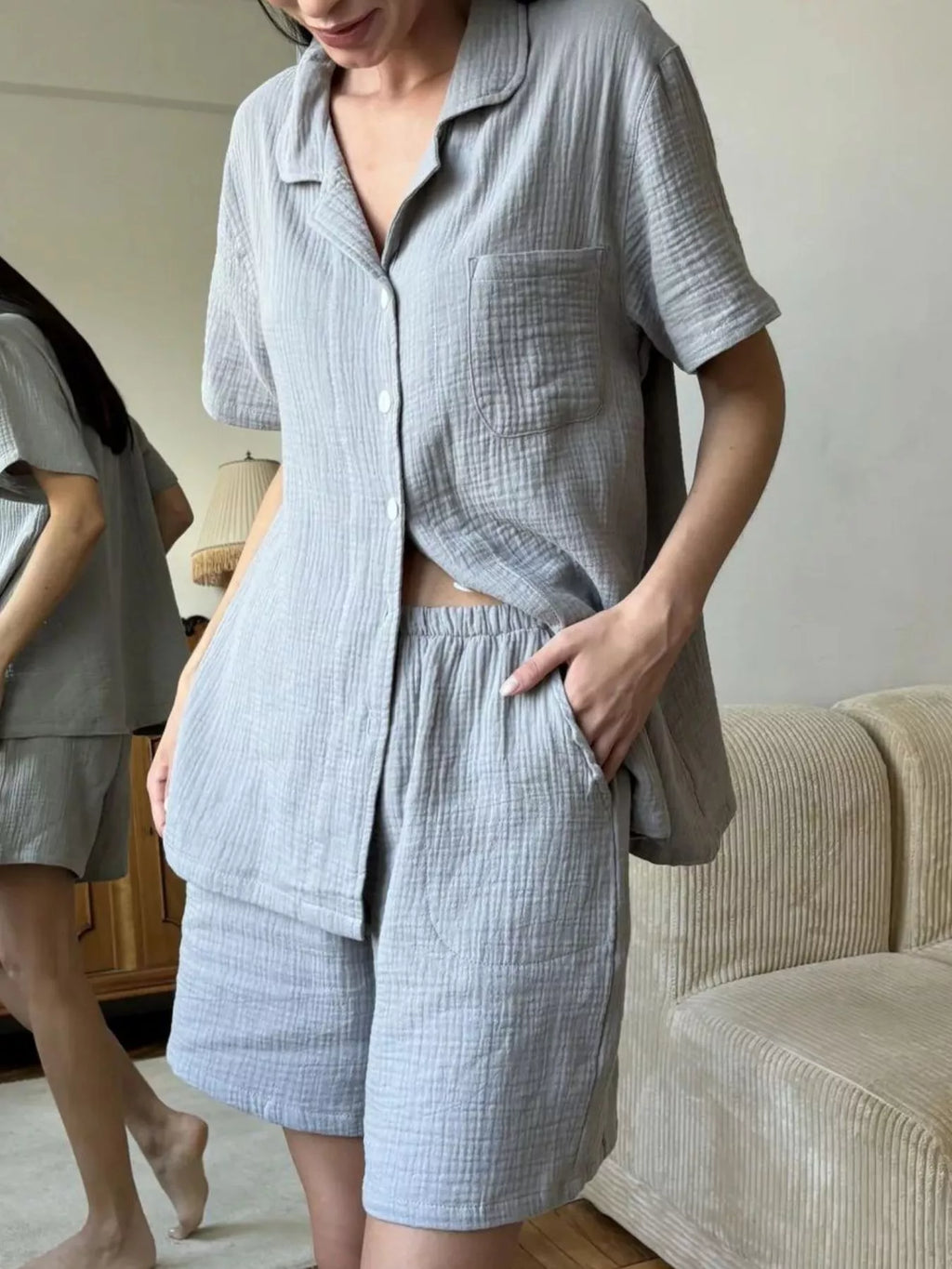 Button Up Short Sleeve Shirt and Shorts Set by Trendsi