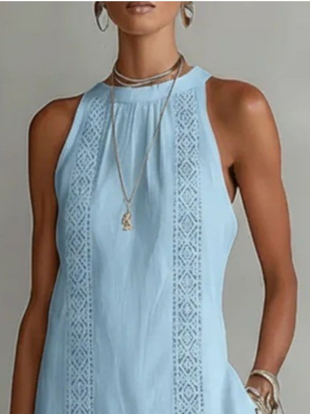 Side Slit Sleeveless Hollow-Out Trimmed Midi Dress by Trendsi