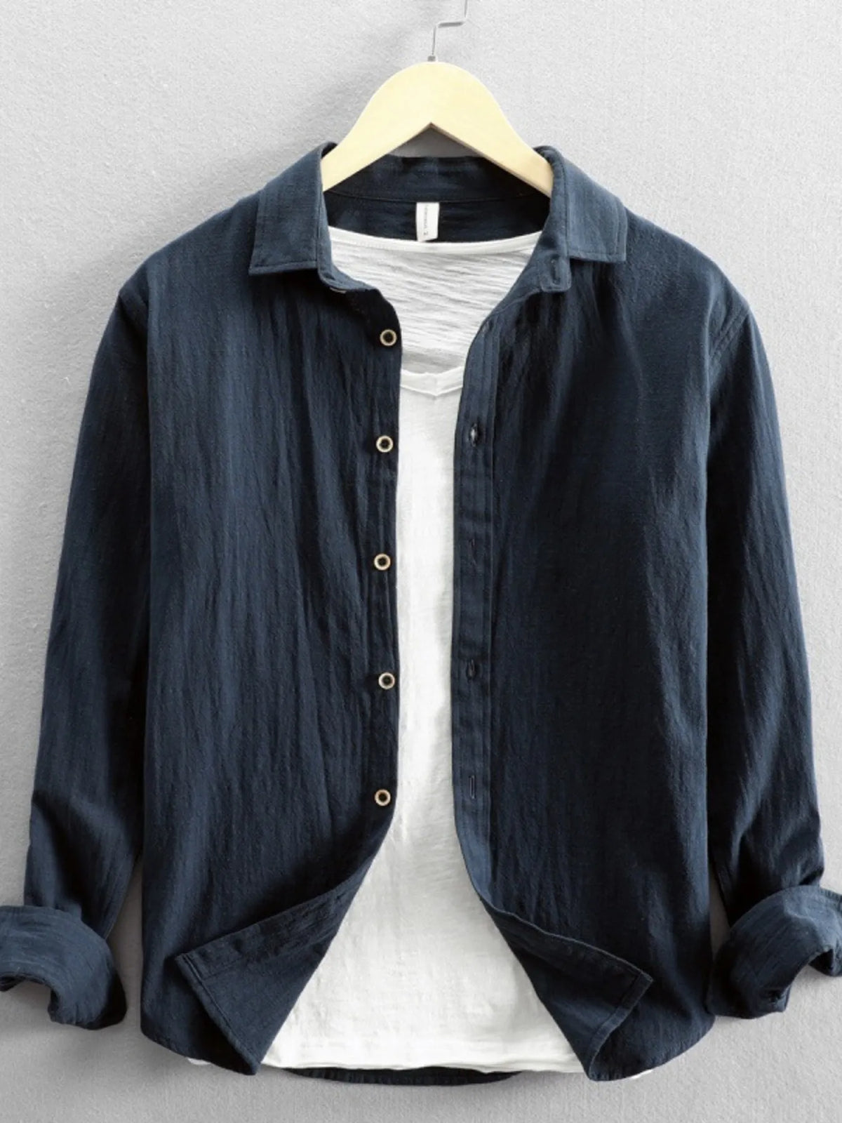 Men's Plus Size Button-Up Long Sleeve Shirt by Trendsi