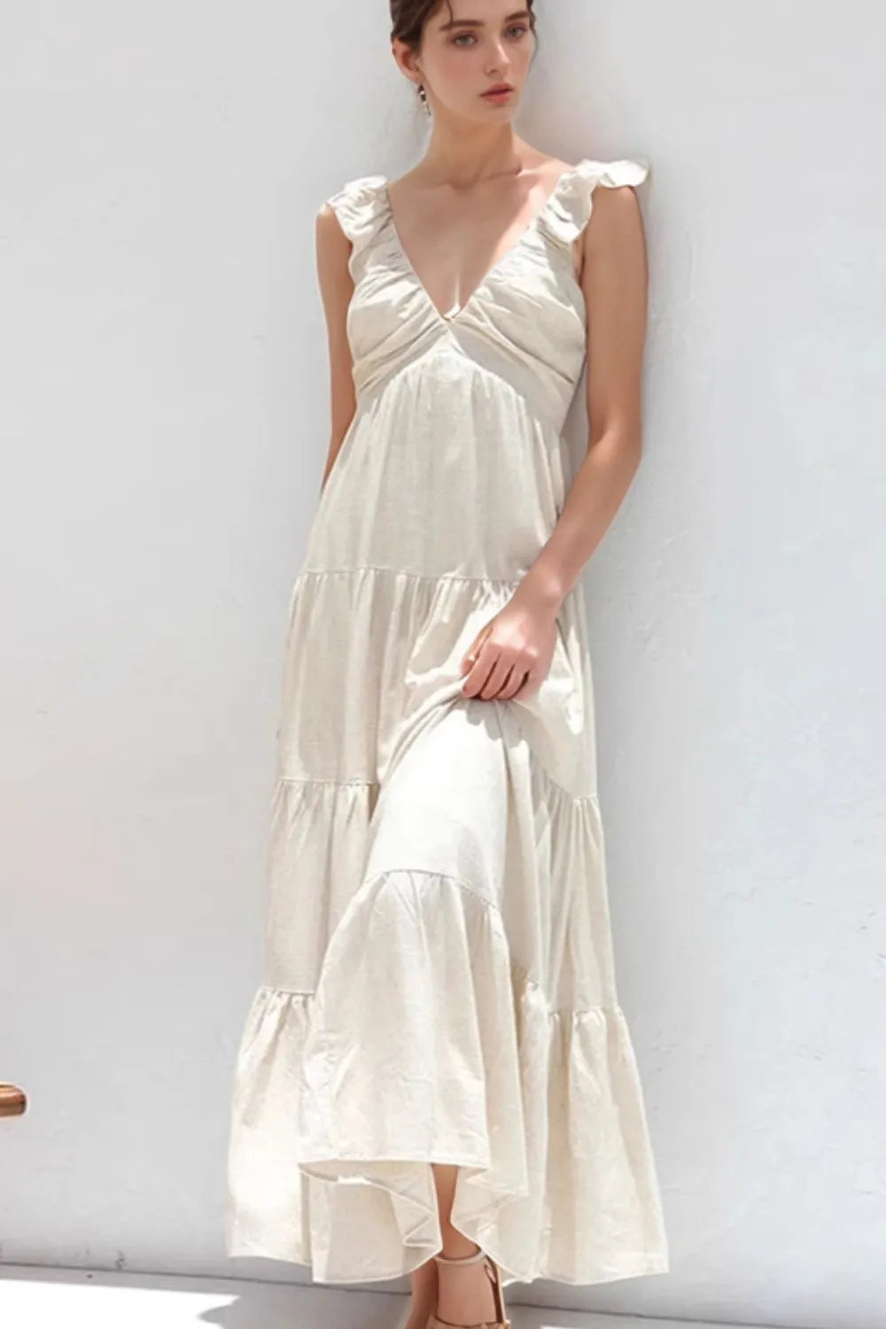 Ruffled V-Neck Tiered Dress by Trendsi
