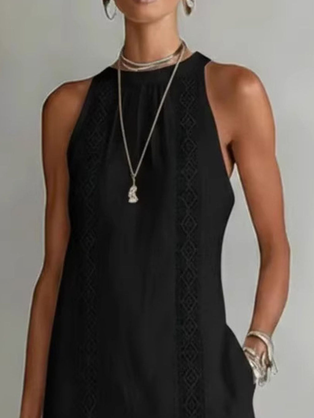 Side Slit Sleeveless Hollow-Out Trimmed Midi Dress by Trendsi