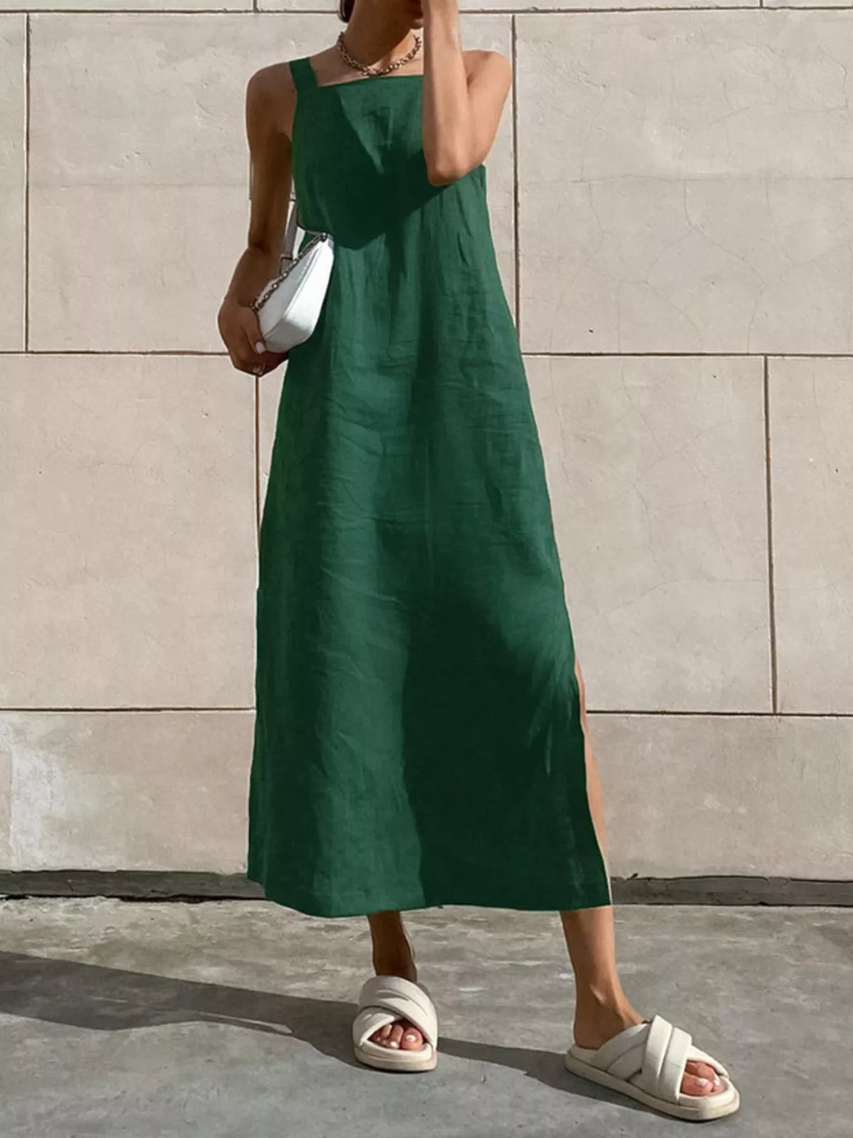 Side Slit Sleeveless Midi Dress by Trendsi