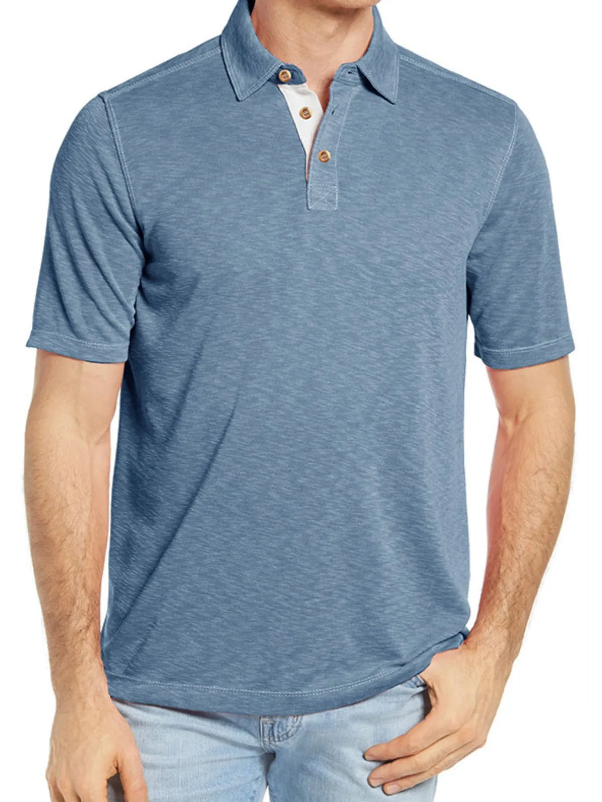 Men's Classic Heathered Polo Shirt with Contrast Buttons by Trendsi