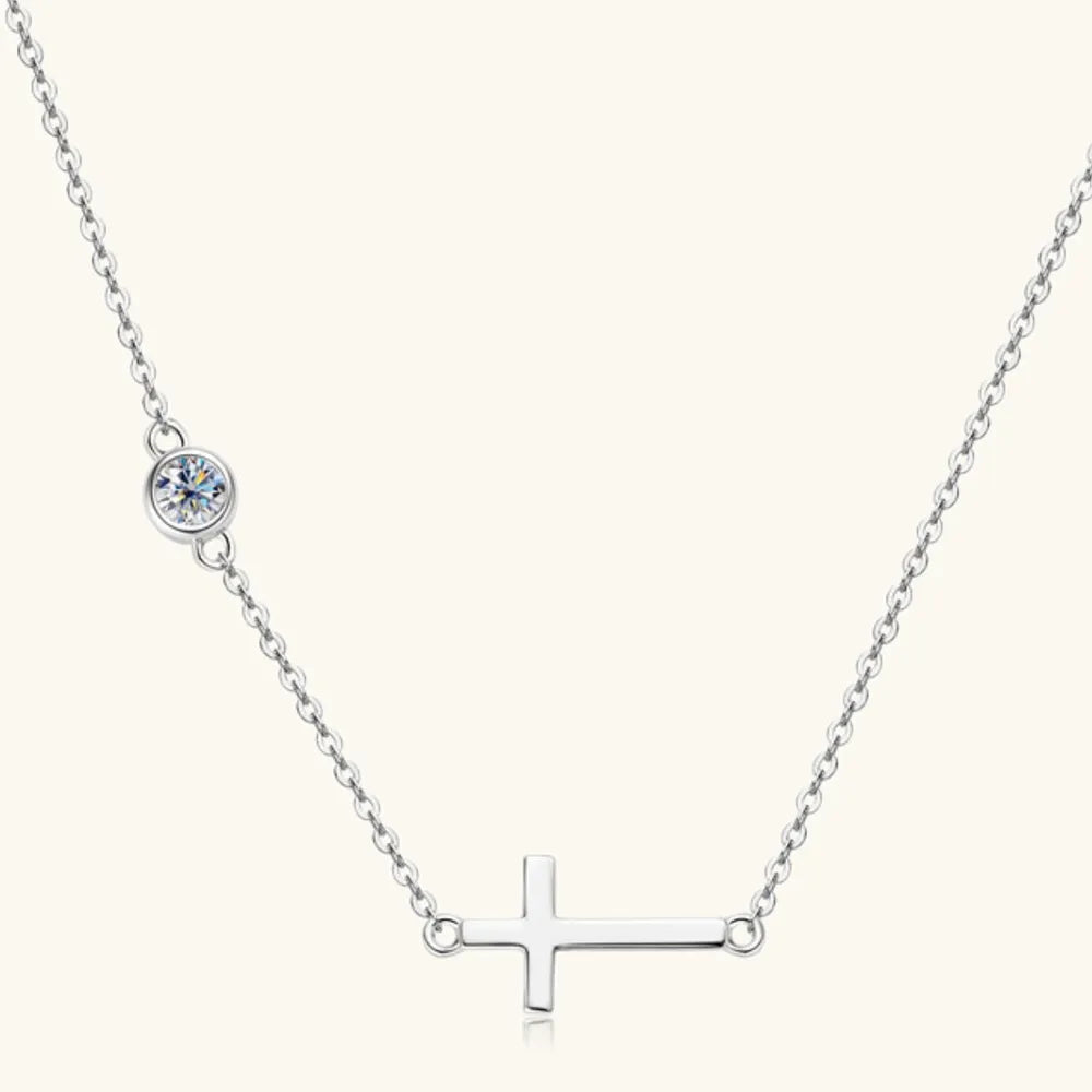 Cross 925 Sterling Silver Moissanite Necklace by Trendsi