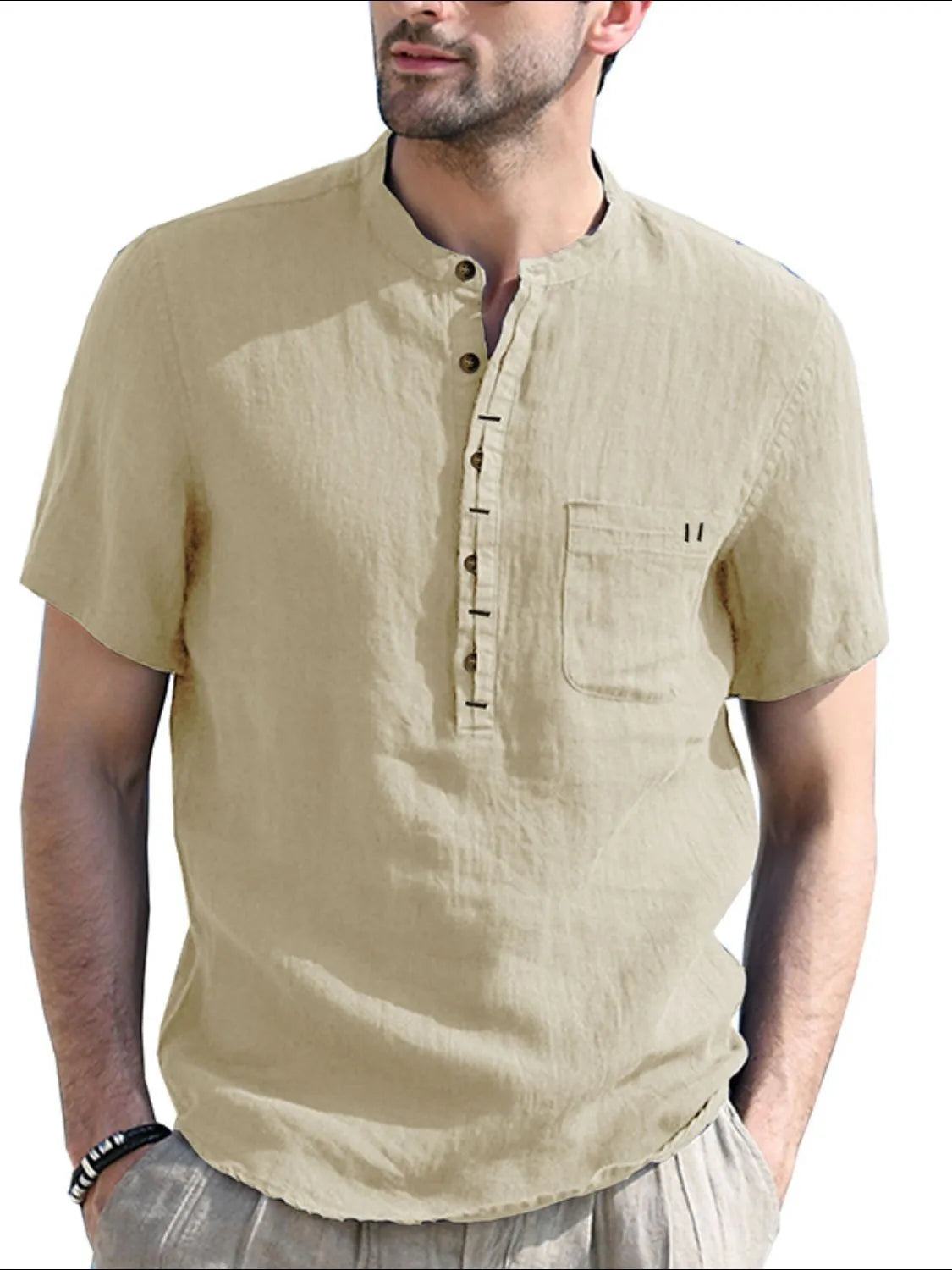 Men's Button Detail Short Sleeve Polo by Trendsi
