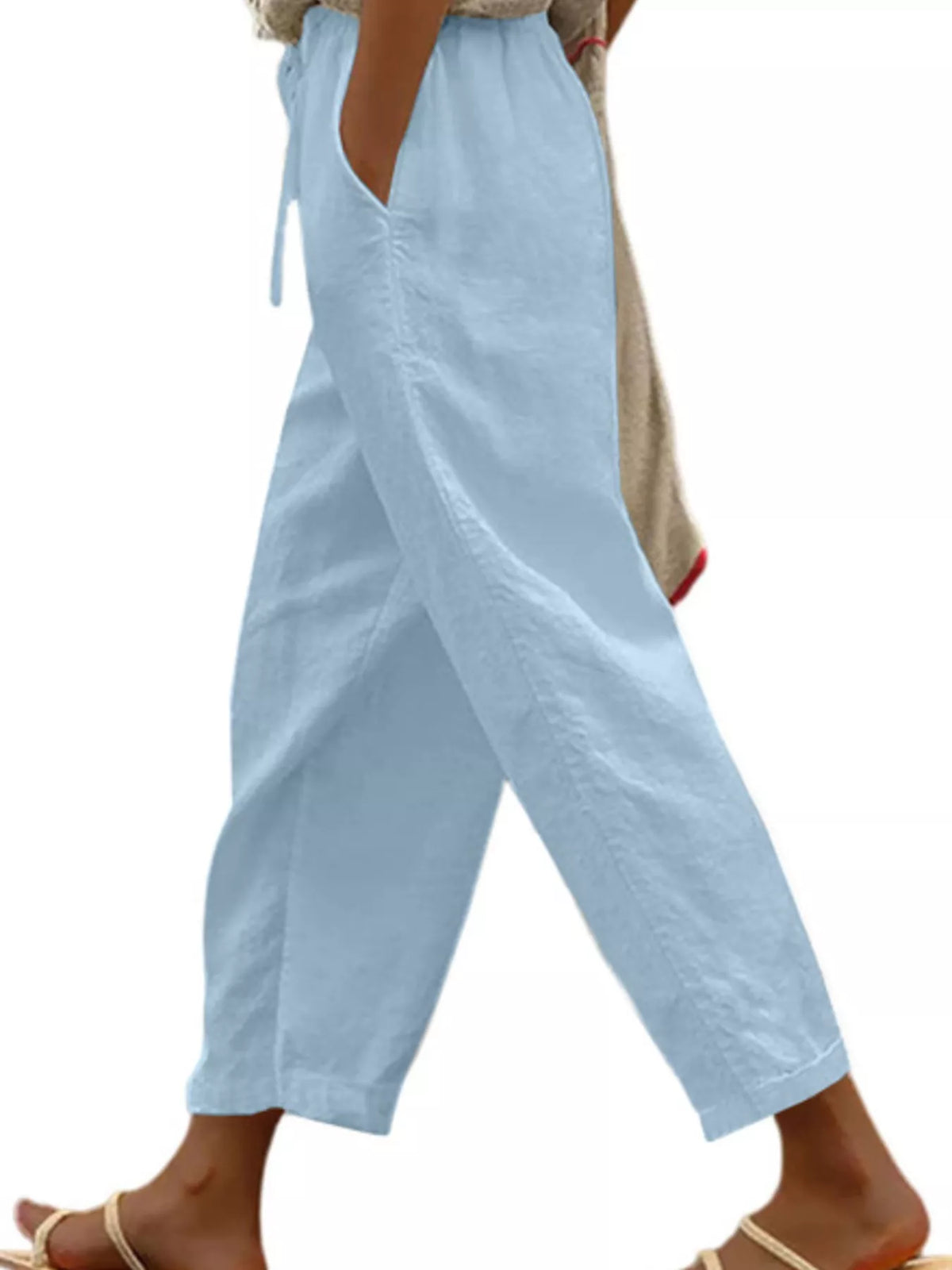 Casual Linen Drawstring Cropped Pants by Trendsi