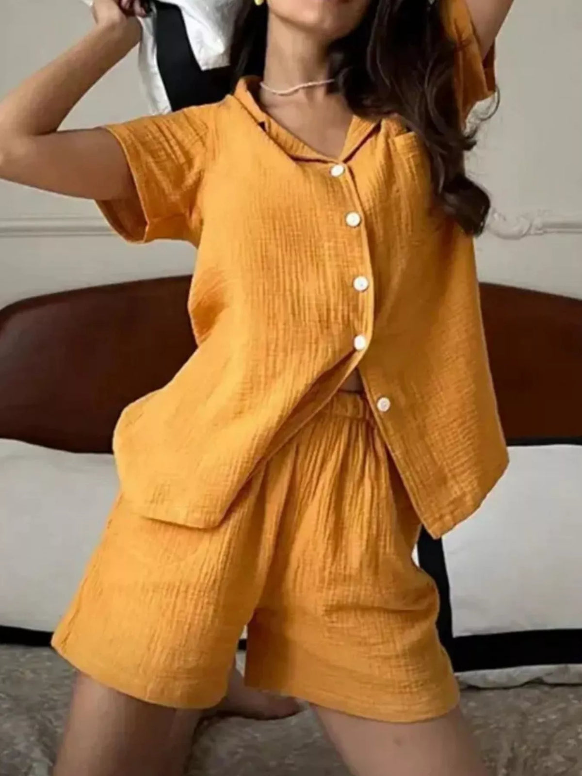 Button Up Short Sleeve Shirt and Shorts Set by Trendsi