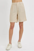 RISEN High Rise Pleated Front Shorts by Trendsi