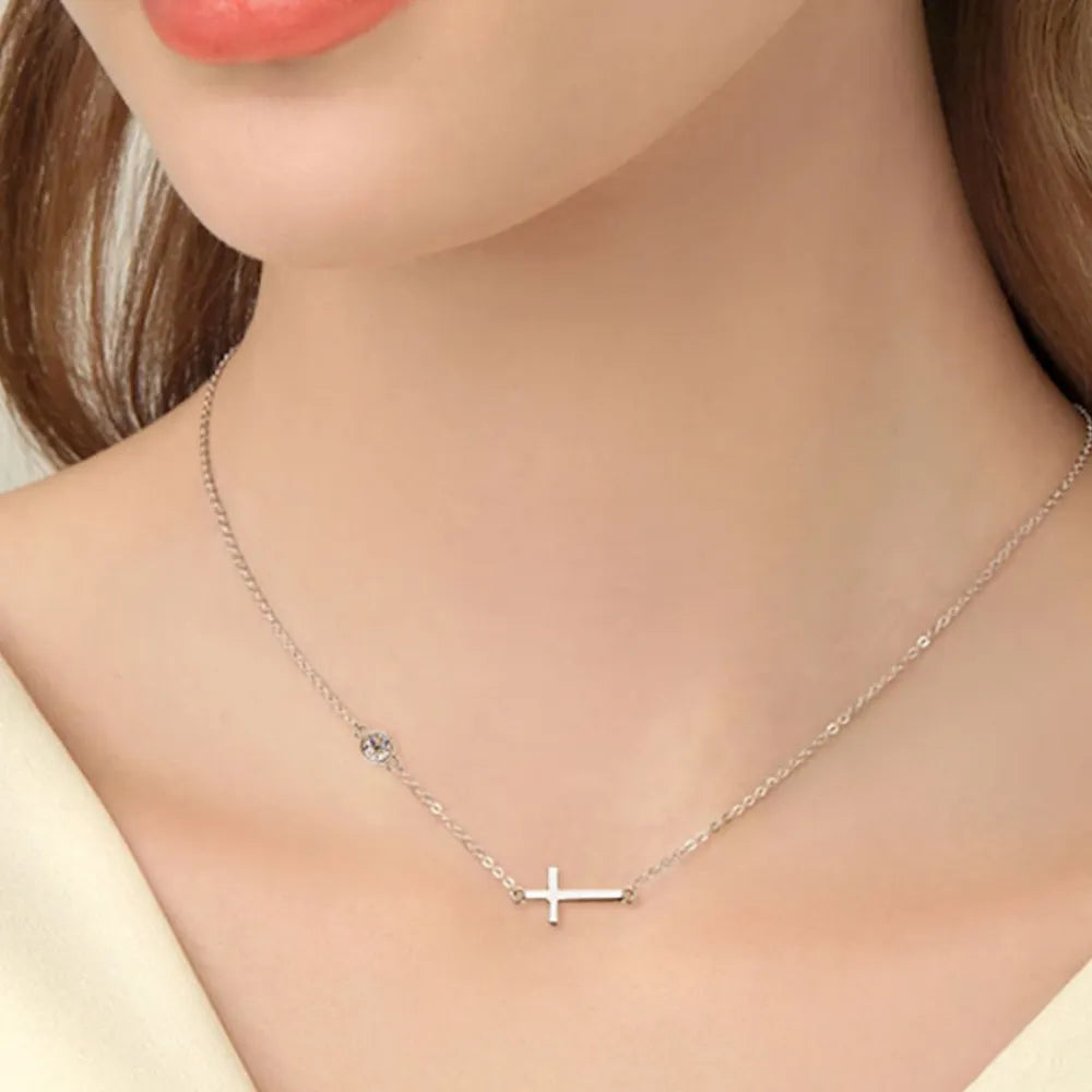 Cross 925 Sterling Silver Moissanite Necklace by Trendsi