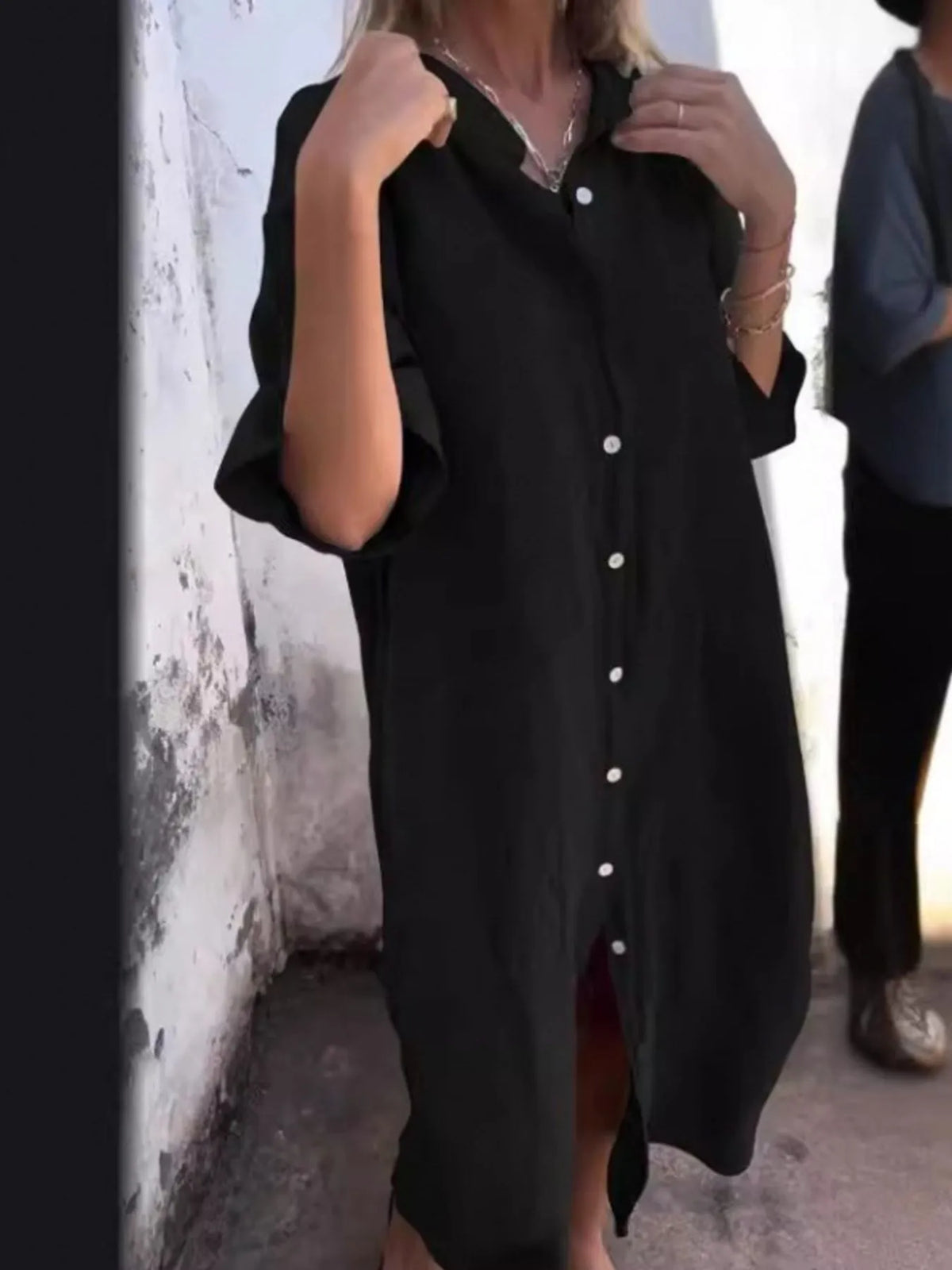 Full Size Casual Linen Button-Down Shirt Dress Plus Size by Trendsi