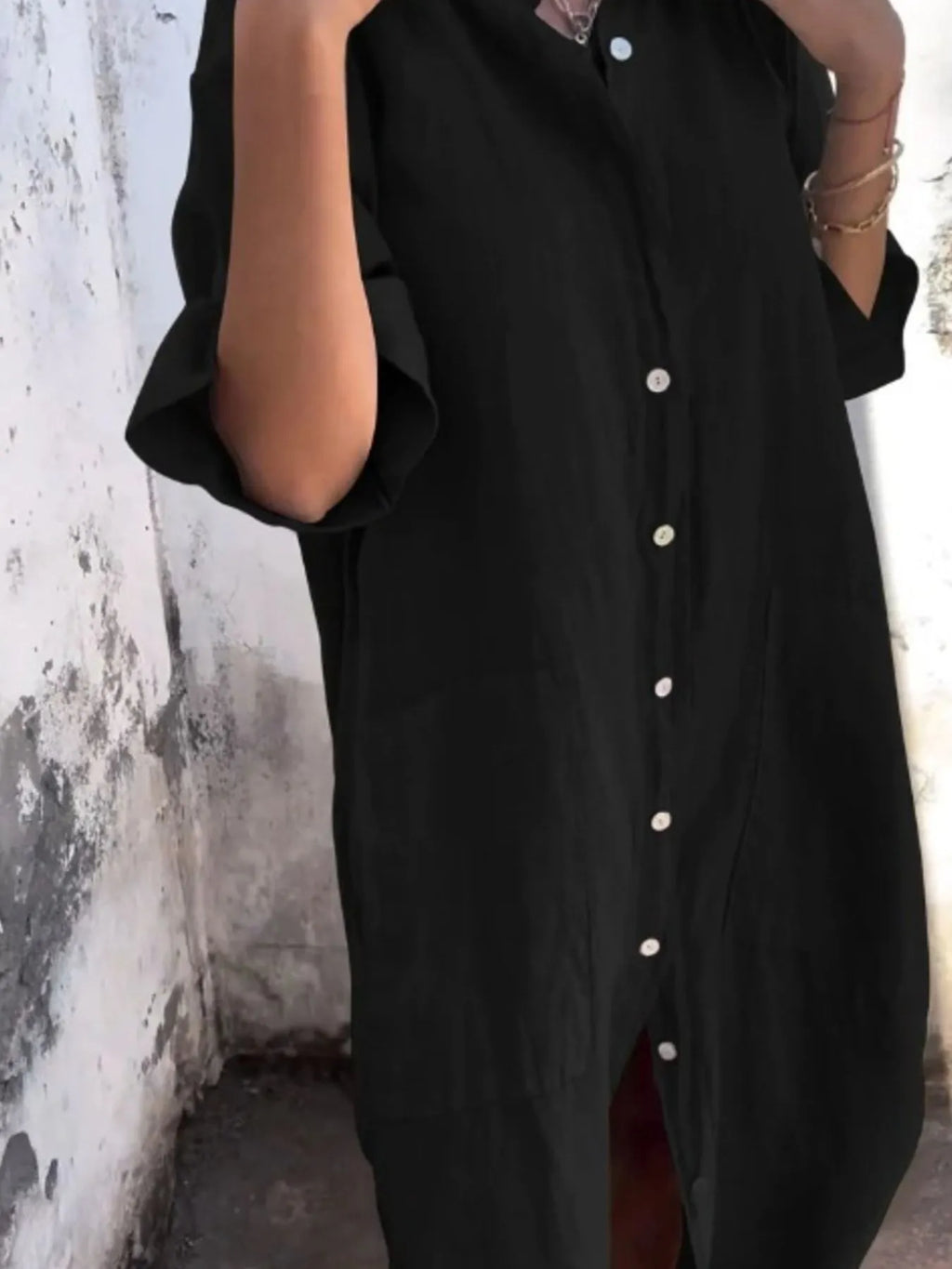 Full Size Casual Linen Button-Down Shirt Dress Plus Size by Trendsi