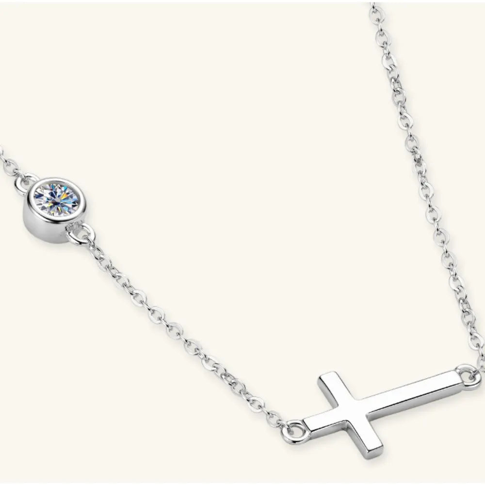 Cross 925 Sterling Silver Moissanite Necklace by Trendsi