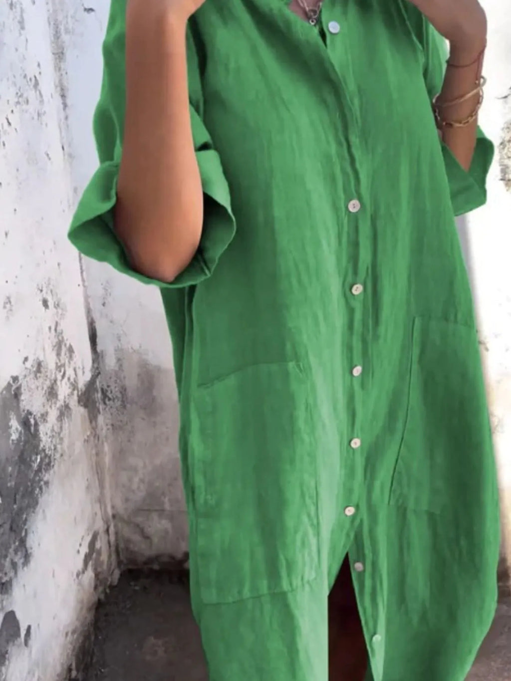 Full Size Casual Linen Button-Down Shirt Dress Plus Size by Trendsi