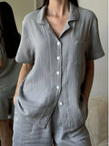 Button Up Short Sleeve Shirt and Shorts Set by Trendsi