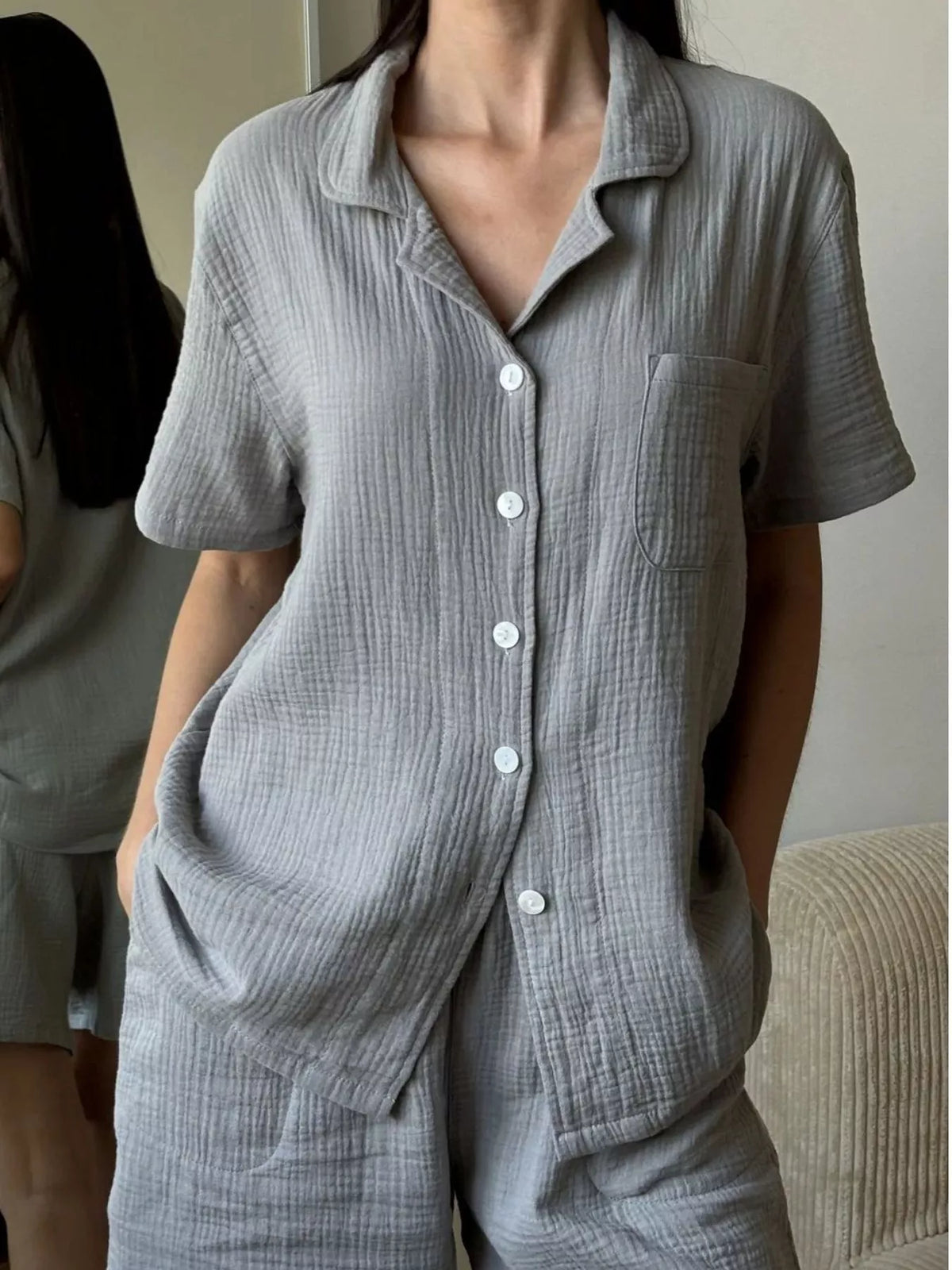 Button Up Short Sleeve Shirt and Shorts Set by Trendsi